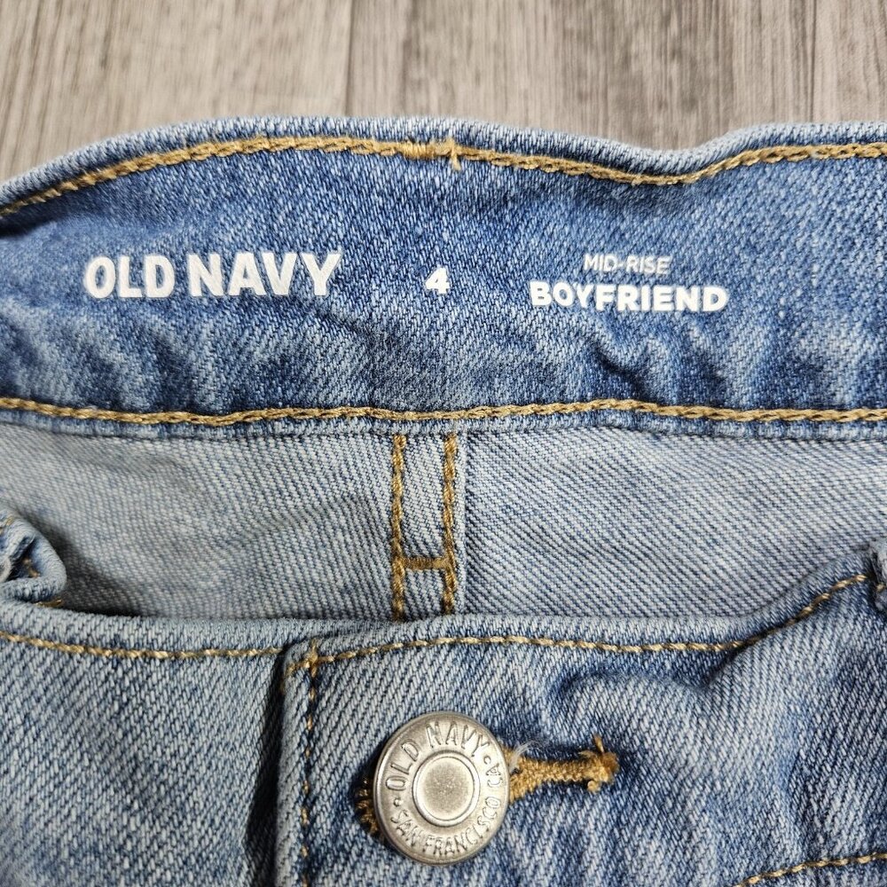 Old Navy Jeans Womens 4 Light Wash Mid Rise Boyfriend Distressed Hem Denim - Picture 4 of 10